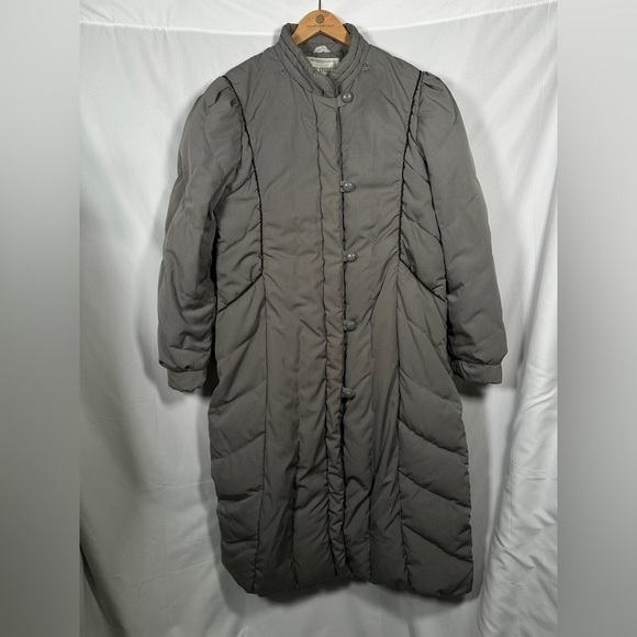 Fleet Street vintage winter down coat ruched long puffer L gray - Picture 4 of 15